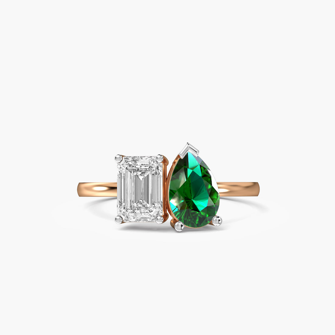 Toi et Moi – Verdant Flame Ring - Top View in Rose Gold - Diamond Ring by Moena