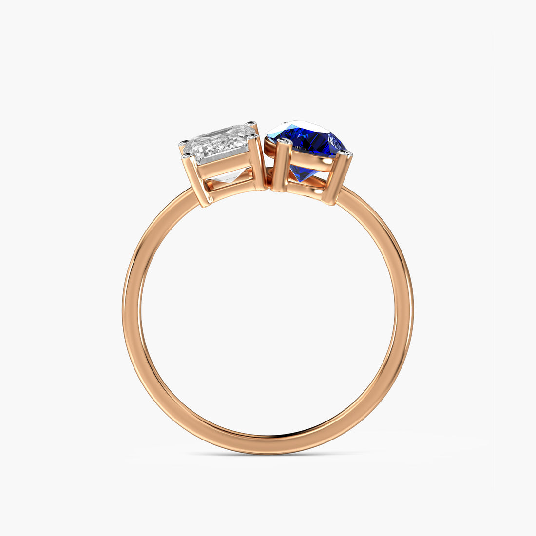 Toi et Moi – Blue Soul Ring - Front View in Rose Gold - Diamond Ring by Moena