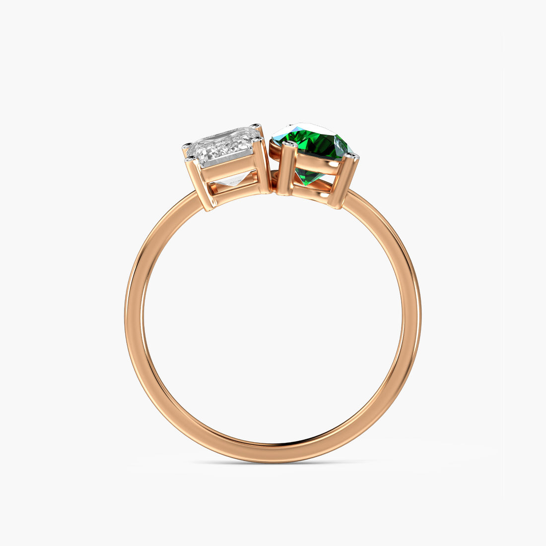 Toi et Moi – Verdant Flame Ring - Front View in Rose Gold - Diamond Ring by Moena