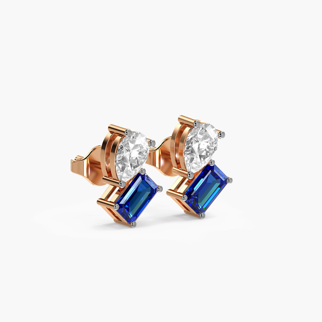 Azure Duo Studs - 3D View in Rose Gold - Diamond Stud by Moena