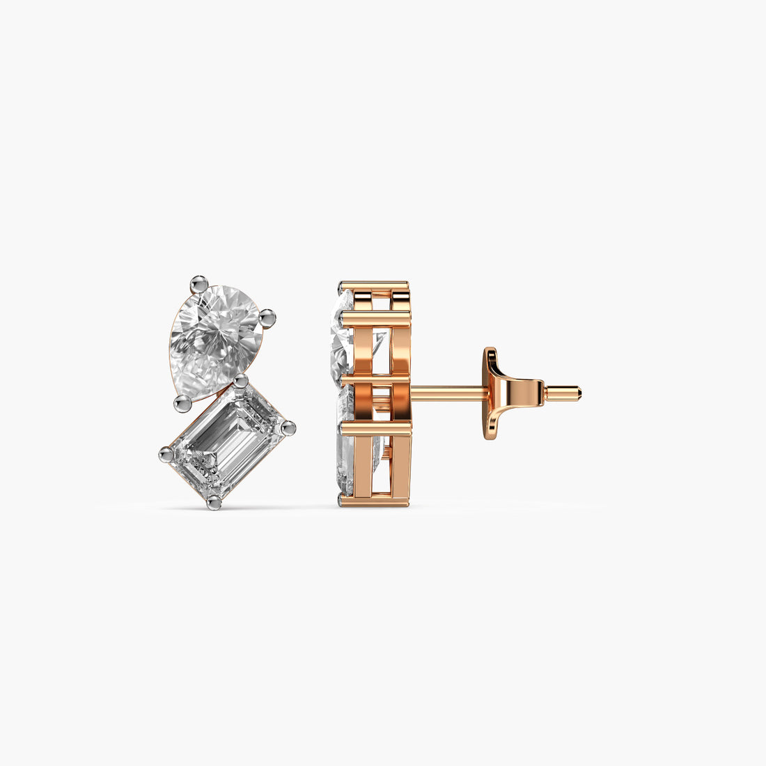 Radiant Harmony Studs - Side View in Rose Gold - Radiant Diamond Stud by Moena