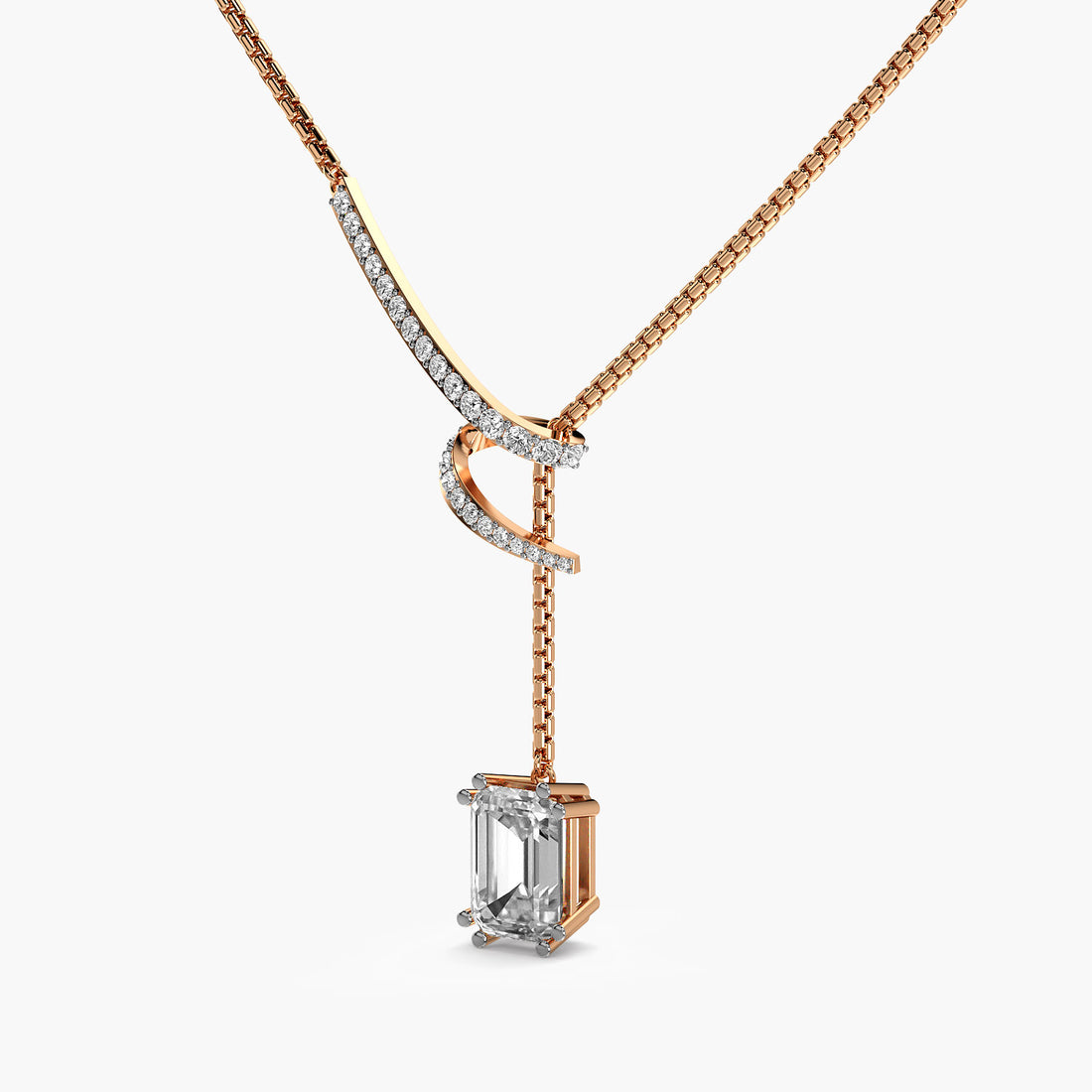 Twirl Drop Pendant Set(With Chain) - 3D View in Rose Gold - Diamond Pendant by Moena