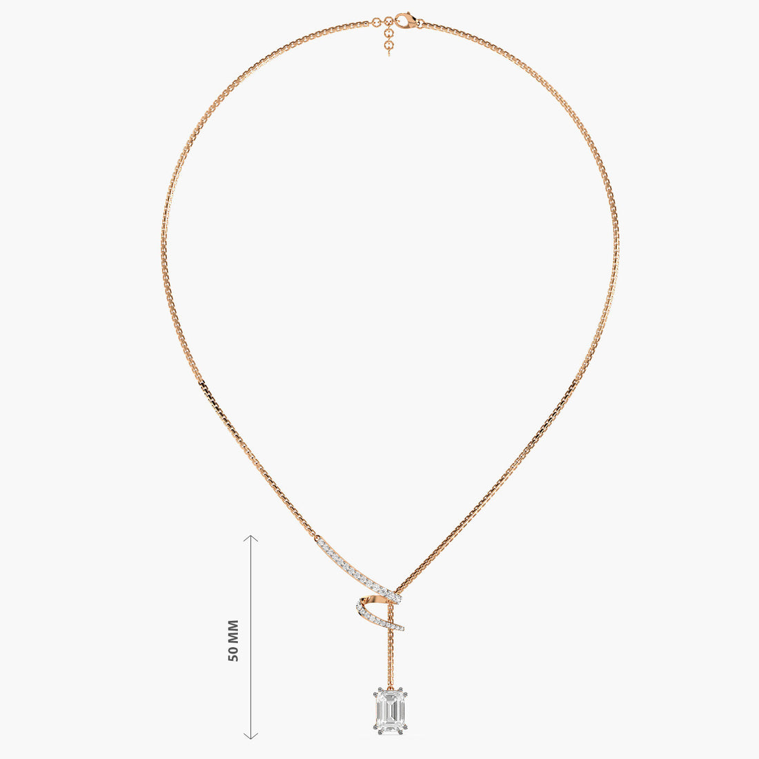 Twirl Drop Pendant Set(With Chain) - Front View in Rose Gold - Diamond Pendant by Moena