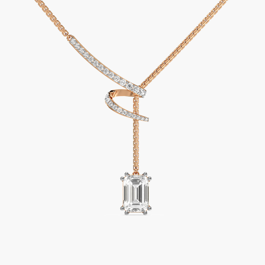 Twirl Drop Pendant Set(With Chain) - Standard View in Rose Gold - Diamond Pendant by Moena