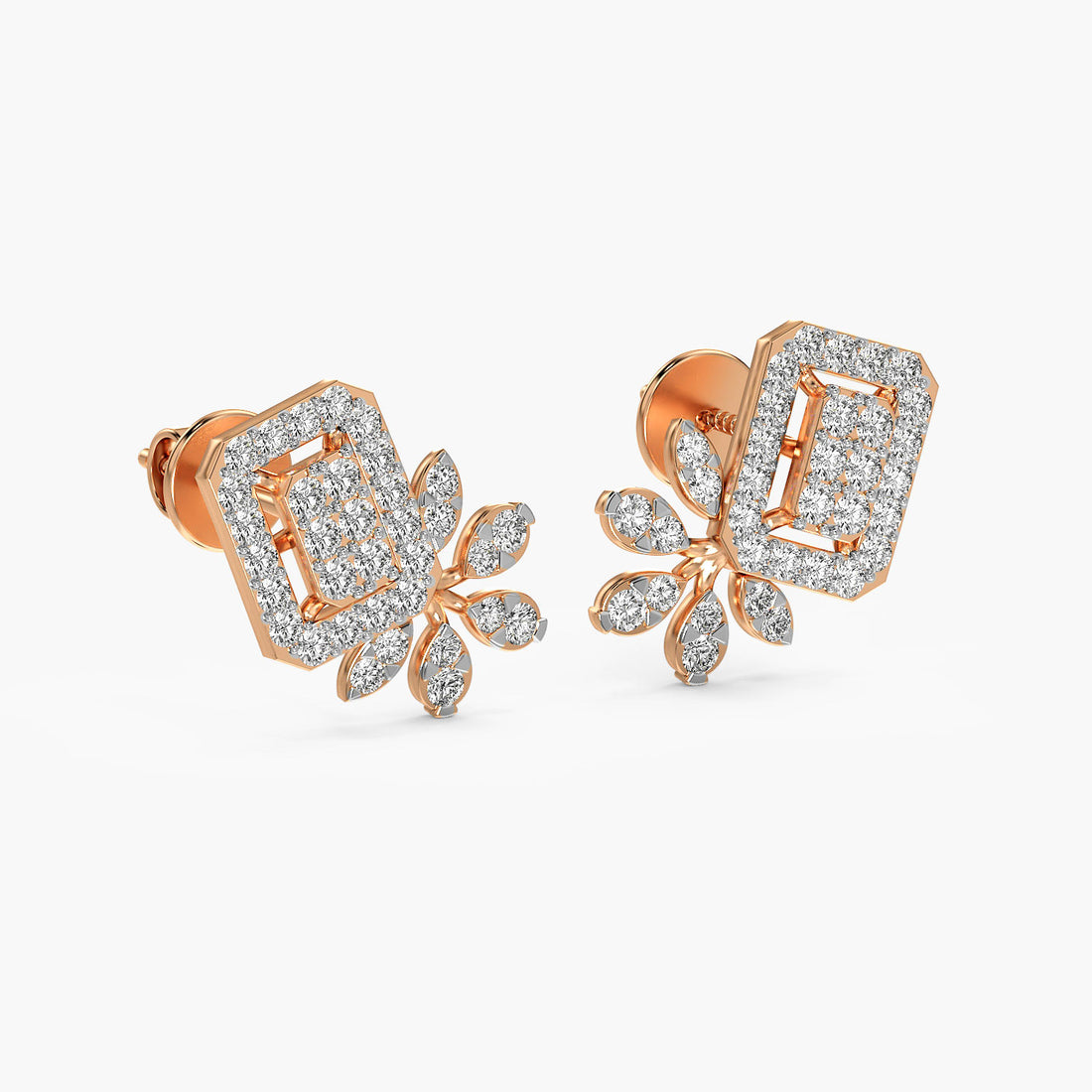 Floral Radiance Diamond Earrings - 3D View in Rose Gold - Diamond Earring by Moena