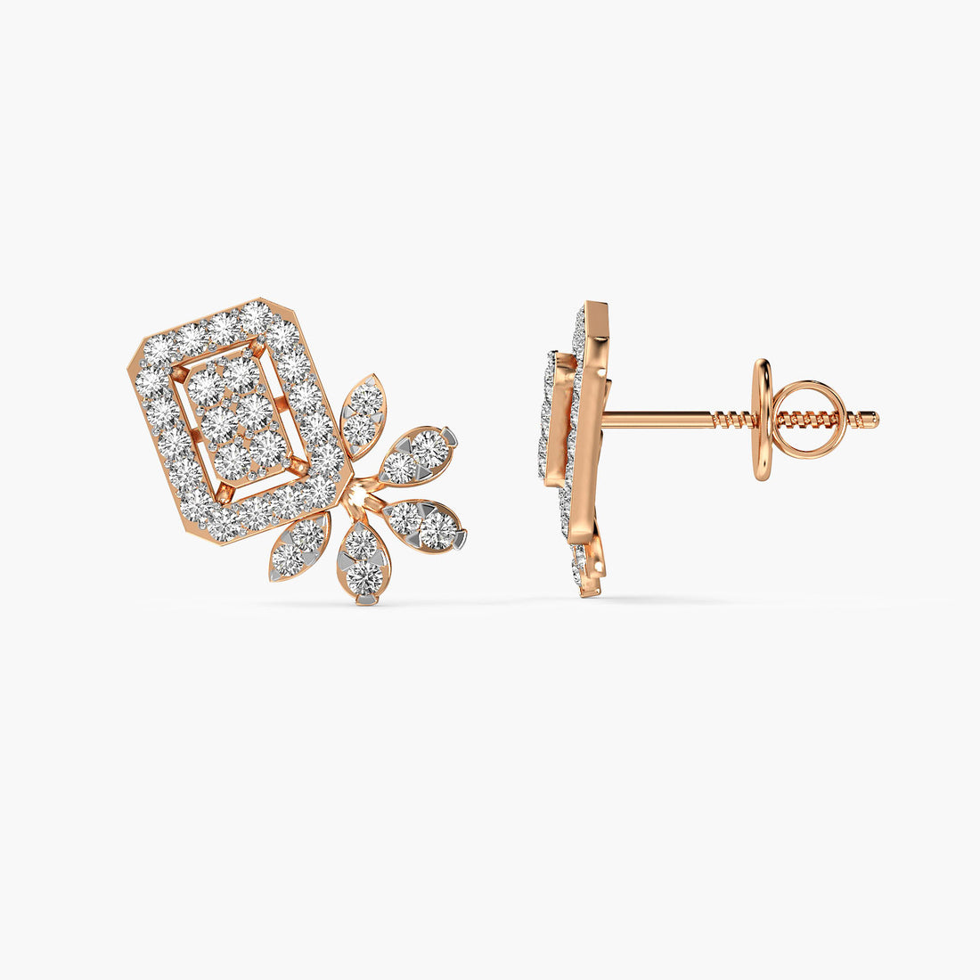 Floral Radiance Diamond Earrings - Side View in Rose Gold - Diamond Earring by Moena