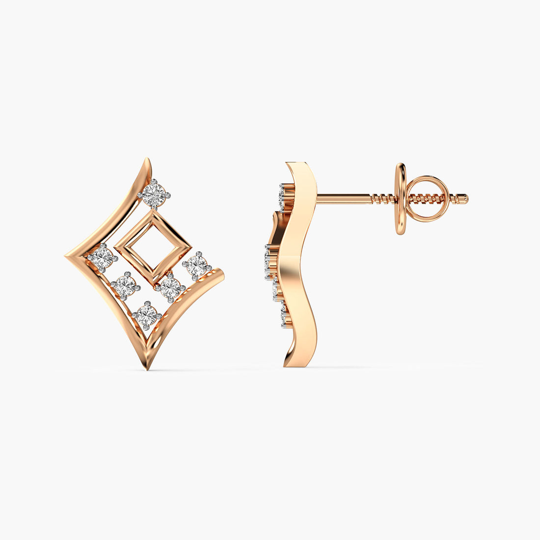 Diamond Prism Earrings - Side View in Rose Gold - Diamond Earring by Moena