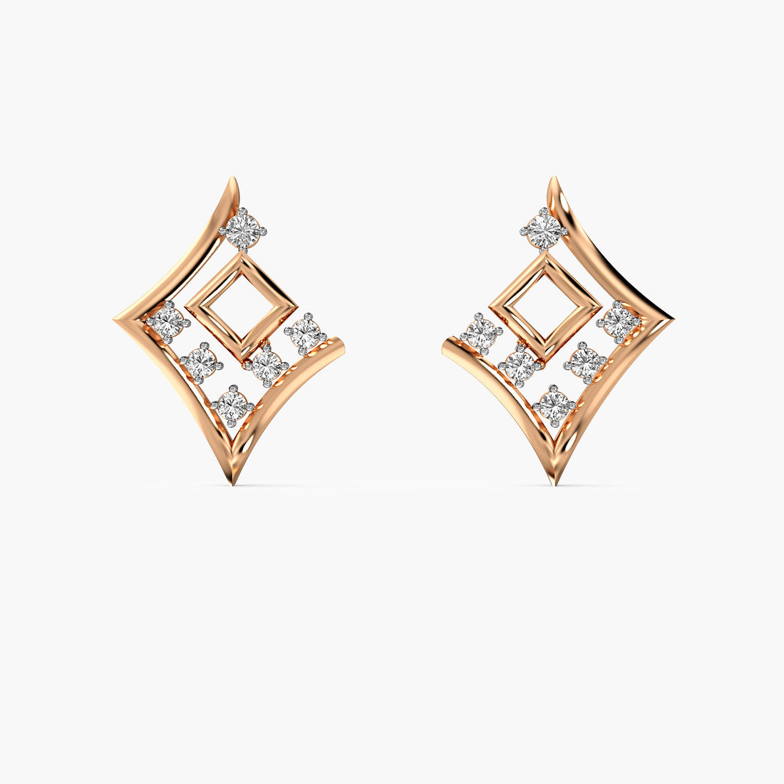 Diamond Prism Earrings - Front View in Rose Gold - Diamond Earring by Moena