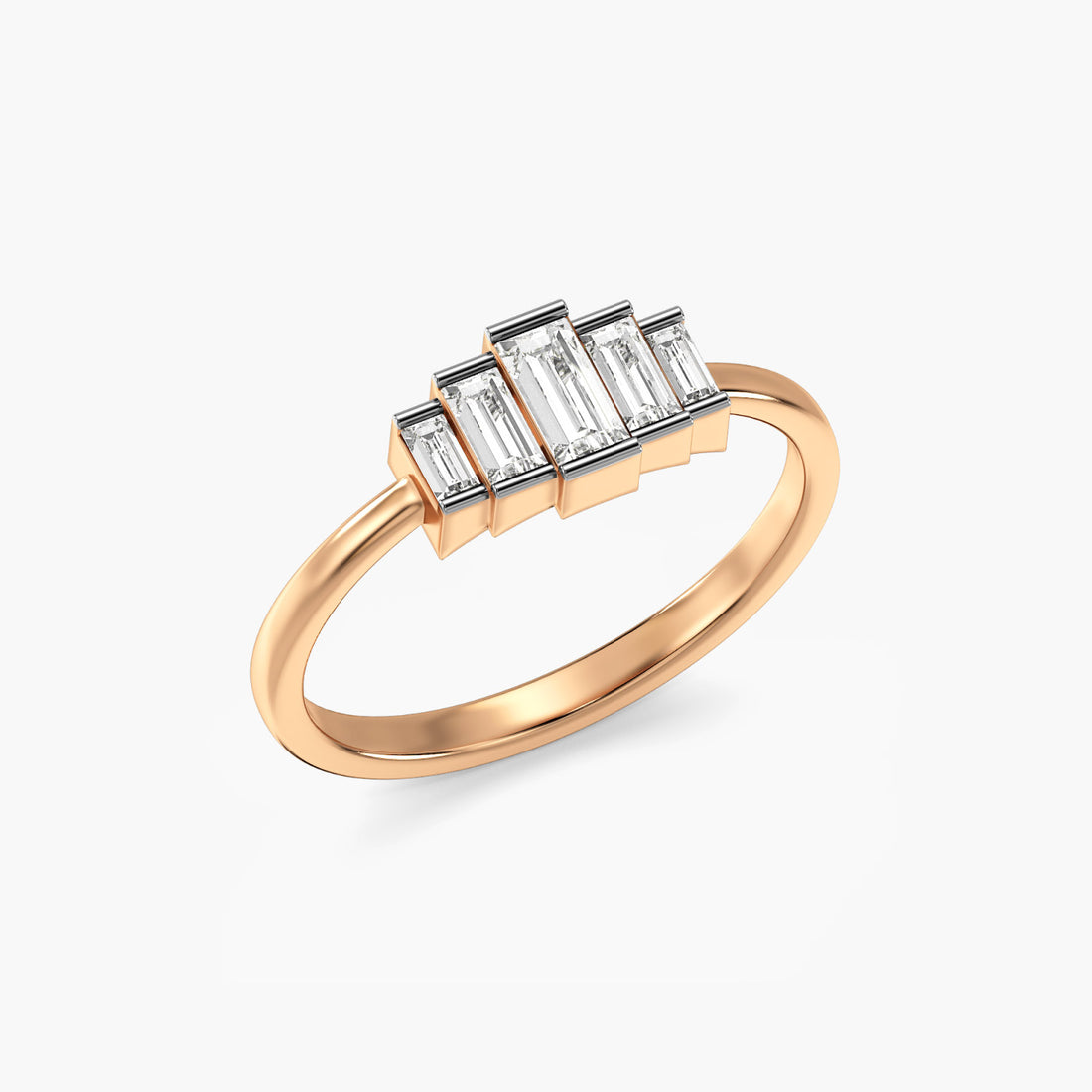 Ascend Baguette Ring - 3D View in Rose Gold - Baguette Diamond Ring by Moena