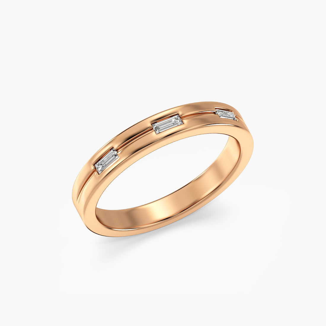 Linear Baguette Band - 3D View in Rose Gold - Baguette Diamond Ring by Moena