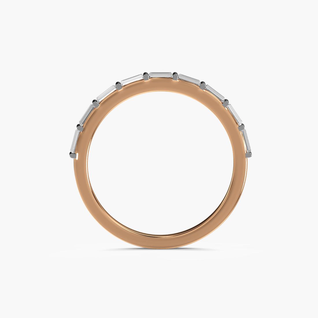 Baguette Elegance Band - Front View in Rose Gold - Baguette Diamond Ring by Moena