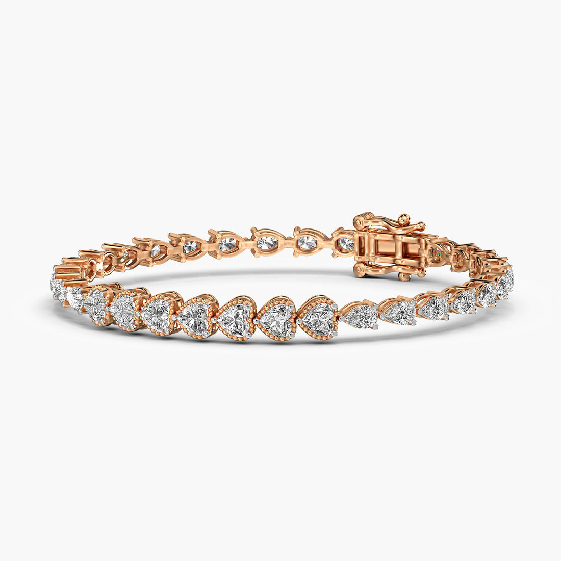 Heartline Diamond Tennis Bracelet - 3D View in Rose Gold - Diamond Bracelet by Moena