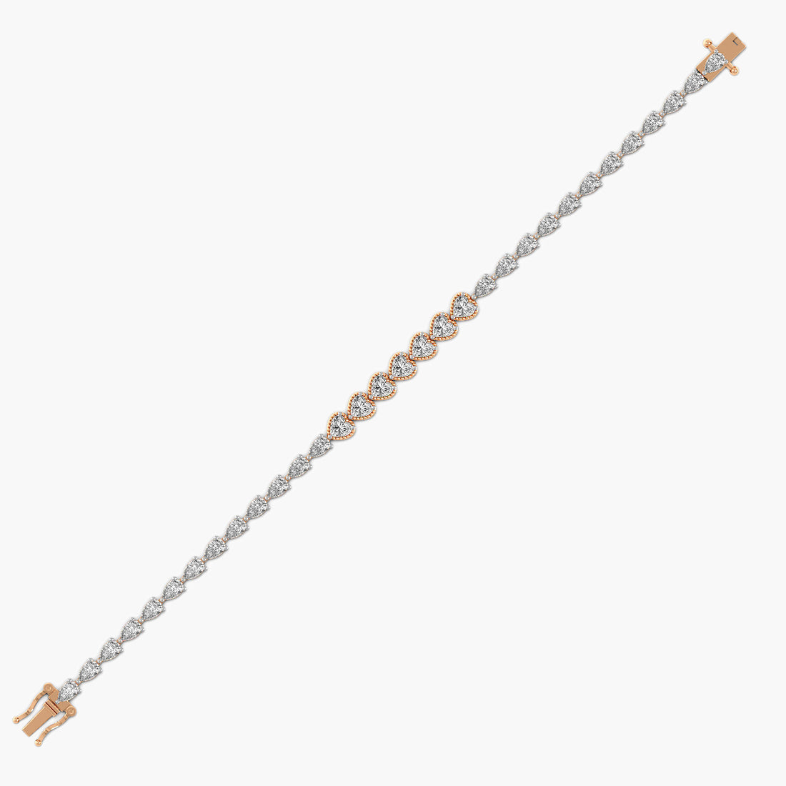 Heartline Diamond Tennis Bracelet - Side View in Rose Gold - Diamond Bracelet by Moena