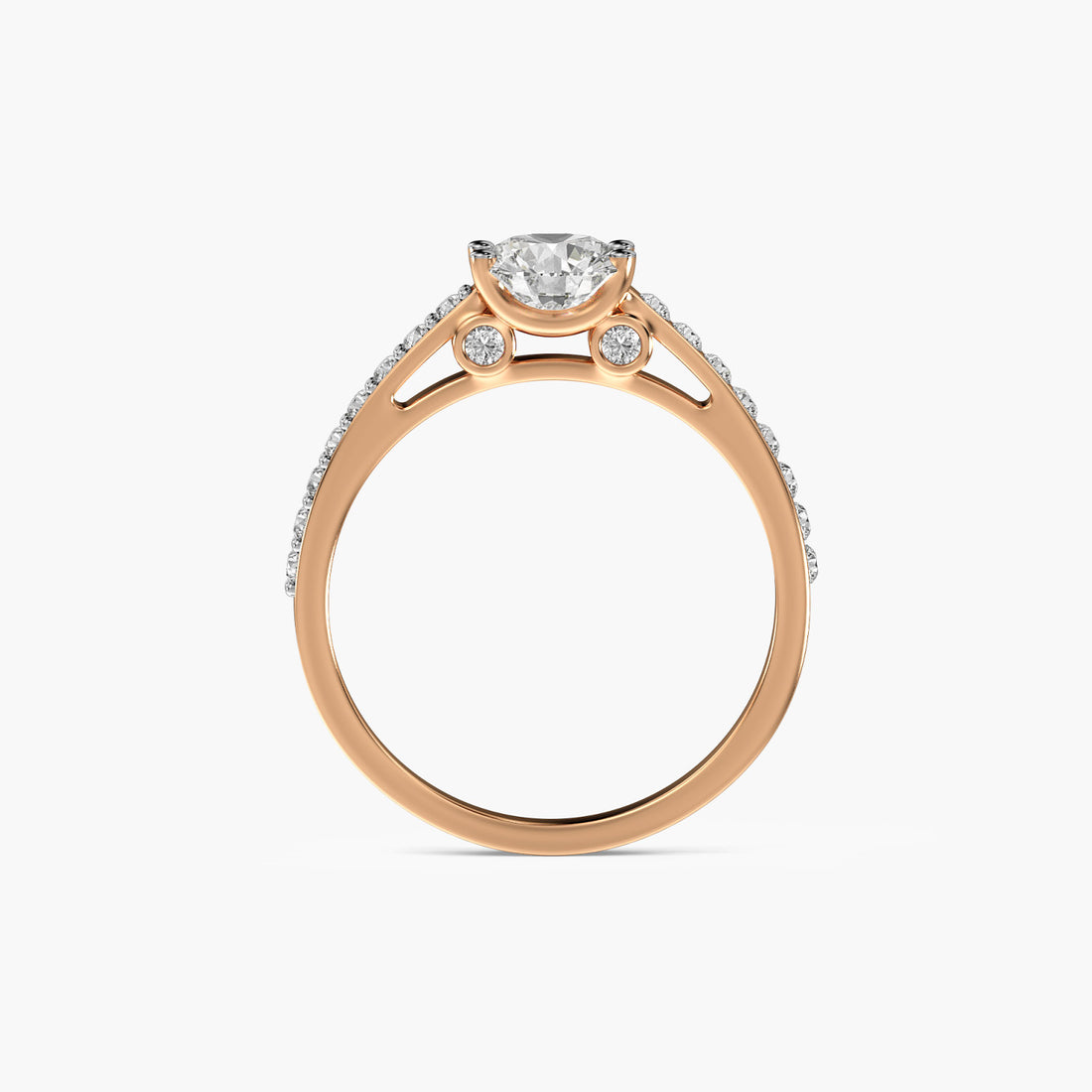 Classic Pavé Solitaire - Front View in Rose Gold - Diamond Ring by Moena