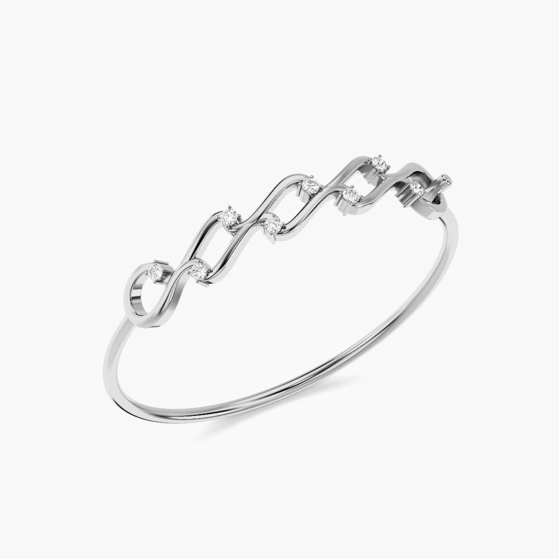 Golden Link Bangle - 3D View in White Gold - Diamond Bracelet by Moena