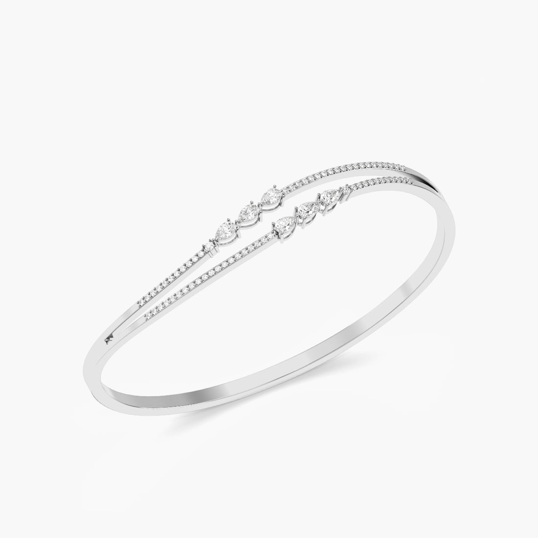 Cascade Pear Bangle - 3D View in White Gold - Pear Diamond Bracelet by Moena