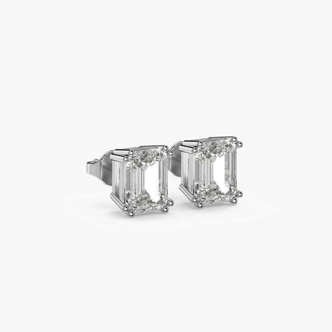 Emerald Elegance Studs - 3D View in White Gold - Emerald Diamond Stud by Moena