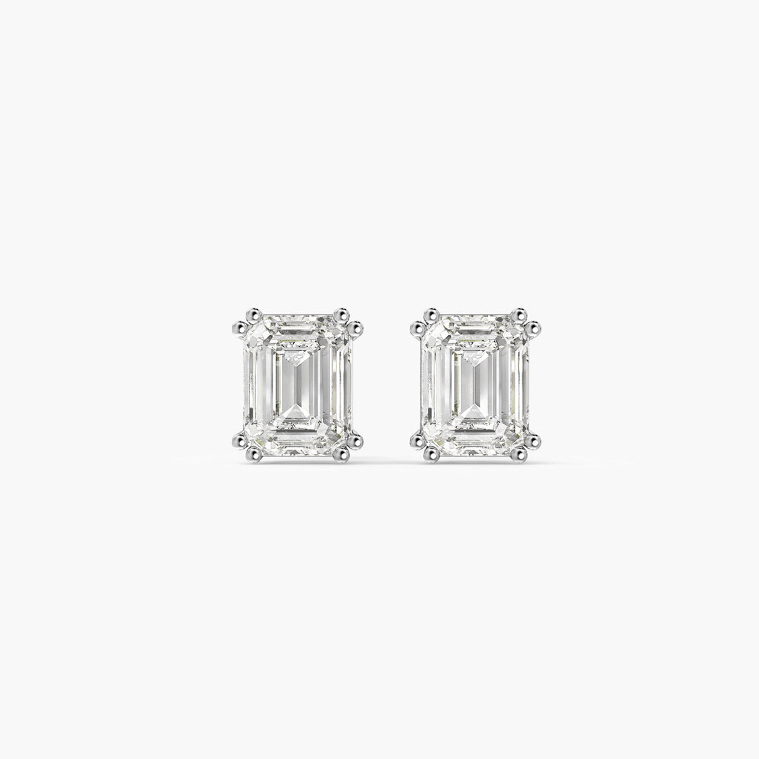 Emerald Elegance Studs - Front View in White Gold - Emerald Diamond Stud by Moena