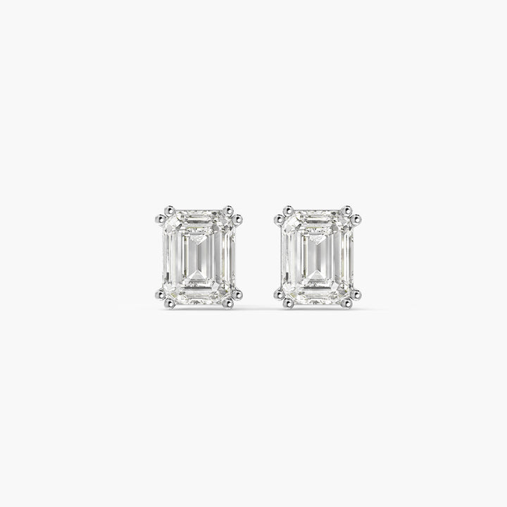 Grandeur Emerald Studs - Front View in White Gold - Emerald Diamond Stud by Moena