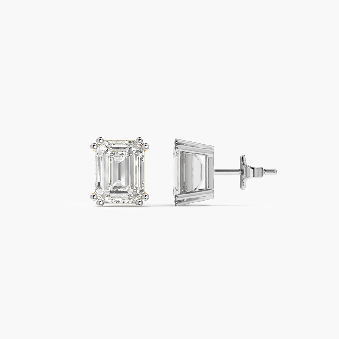 Grandeur Emerald Studs - Side View in White Gold - Emerald Diamond Stud by Moena