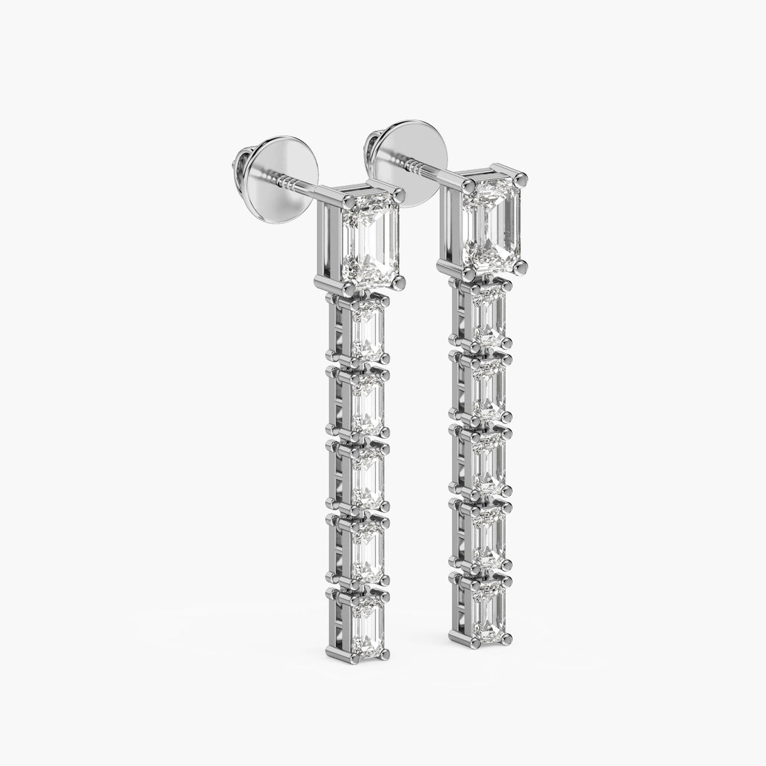 Emerald Cut Drama Drops - 3D View in White Gold - Emerald Diamond Jewellery by Moena