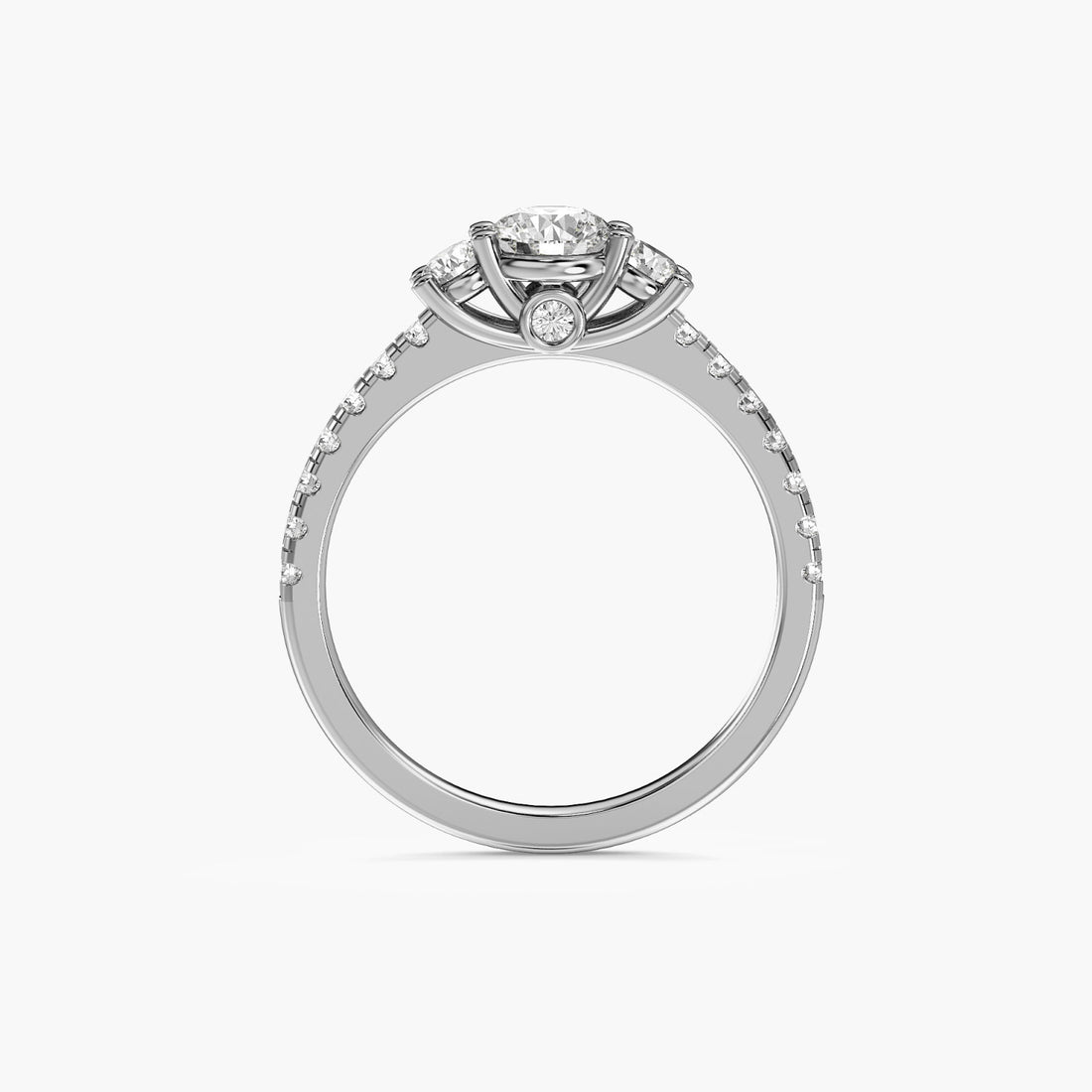 Lab-Grown Diamond Three-Stone Engagement Ring - Front View in White Gold - Diamond Ring by Moena