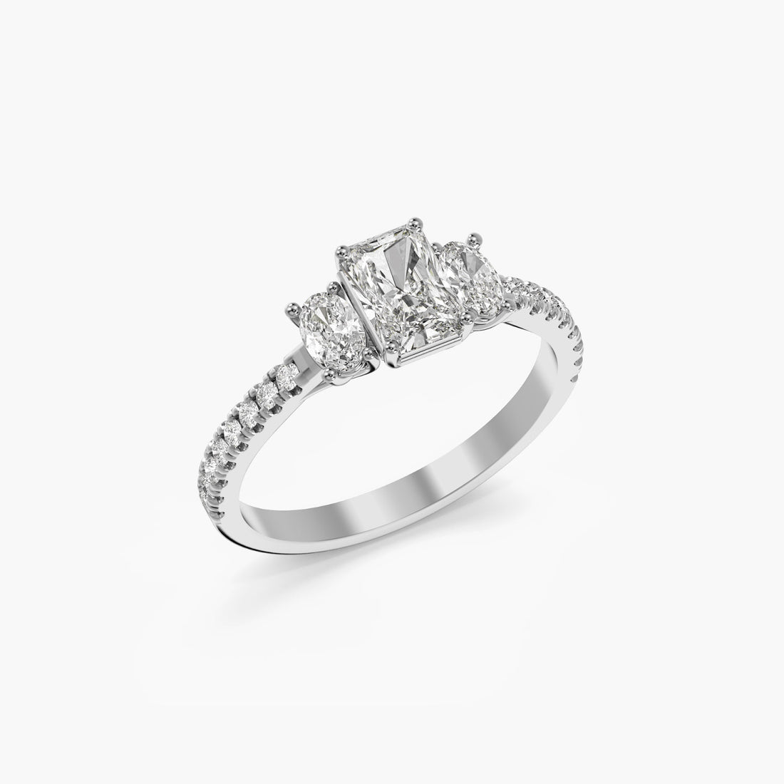 Radiant Elegance Ring - 3D View in White Gold - Radiant Diamond Ring by Moena