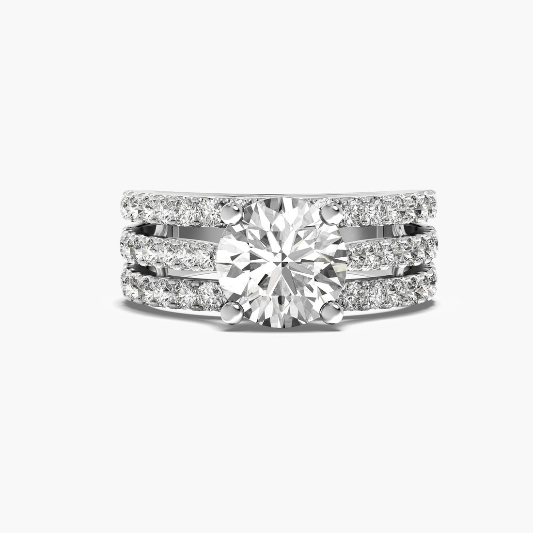 Triple Row Solitaire Engagement Ring - Top View in White Gold - Diamond Ring by Moena