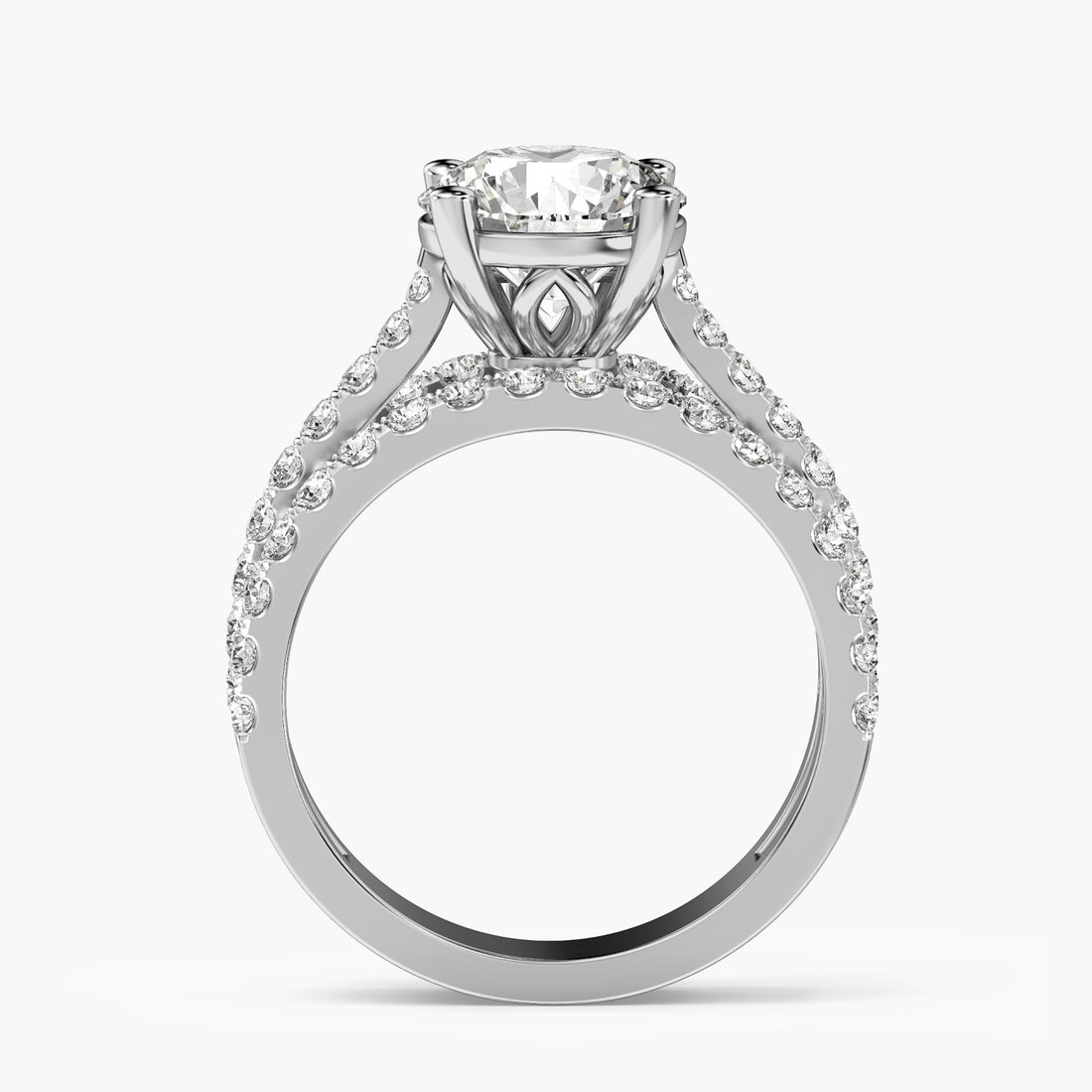 Triple Row Solitaire Engagement Ring - Front View in White Gold - Diamond Ring by Moena