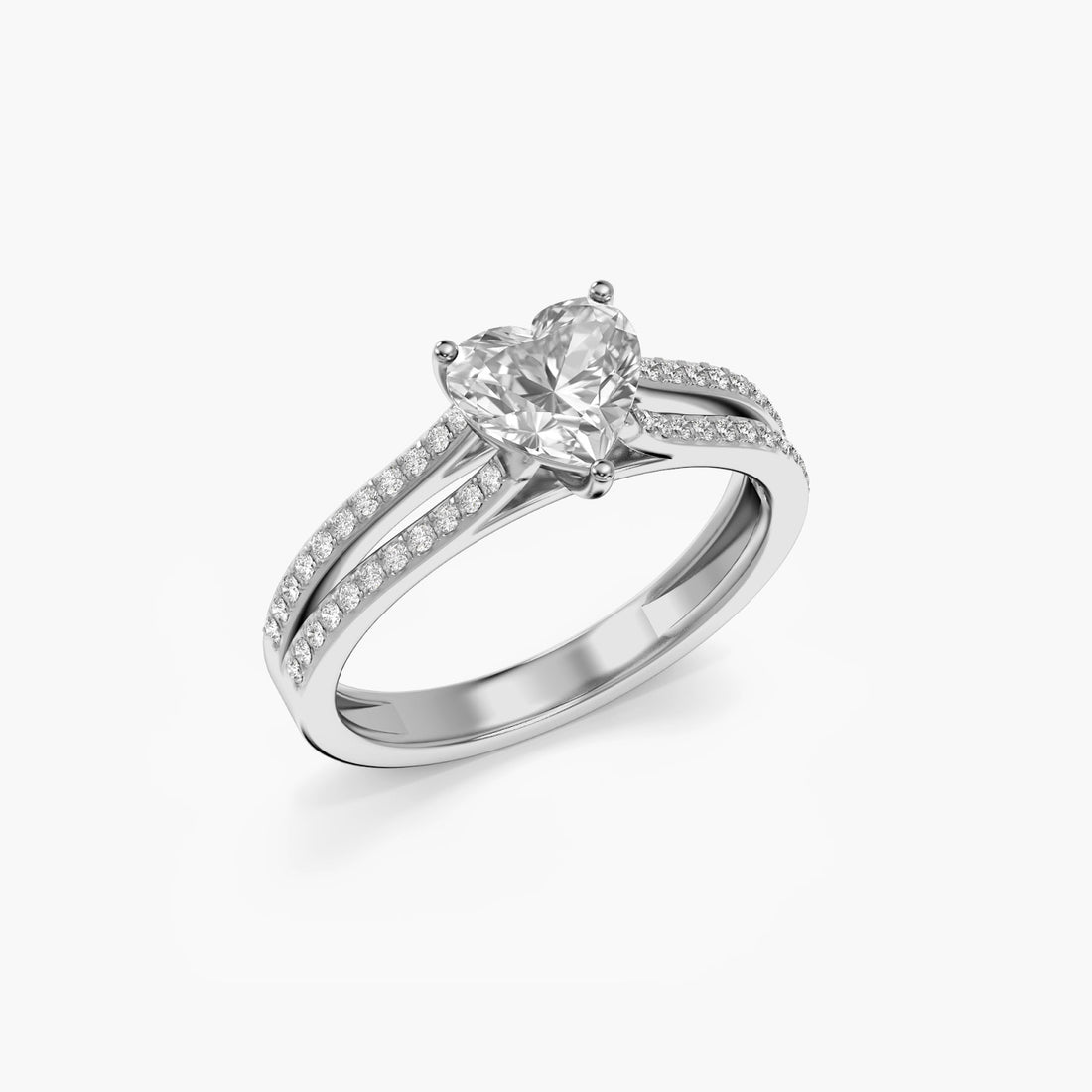 Heart Solitaire Lab-Grown Diamond Ring - 3D View in White Gold - Heart Diamond Ring by Moena