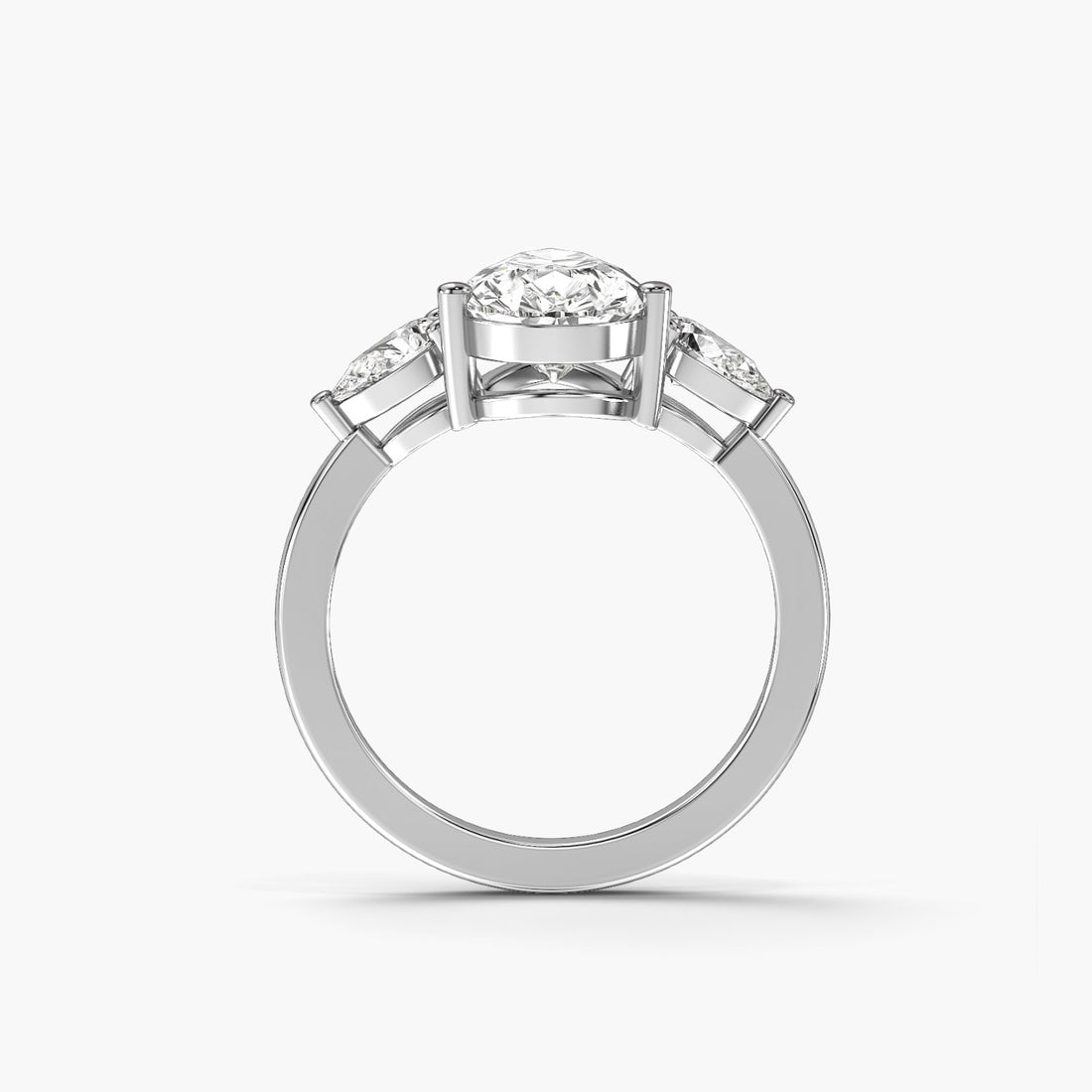 Tri-Pear Radiance - Front View in White Gold - Pear Diamond Ring by Moena