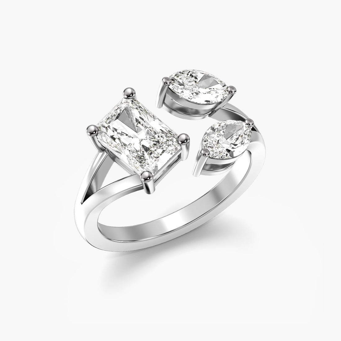 Trio Radiance - 3D View in White Gold - Diamond Ring by Moena