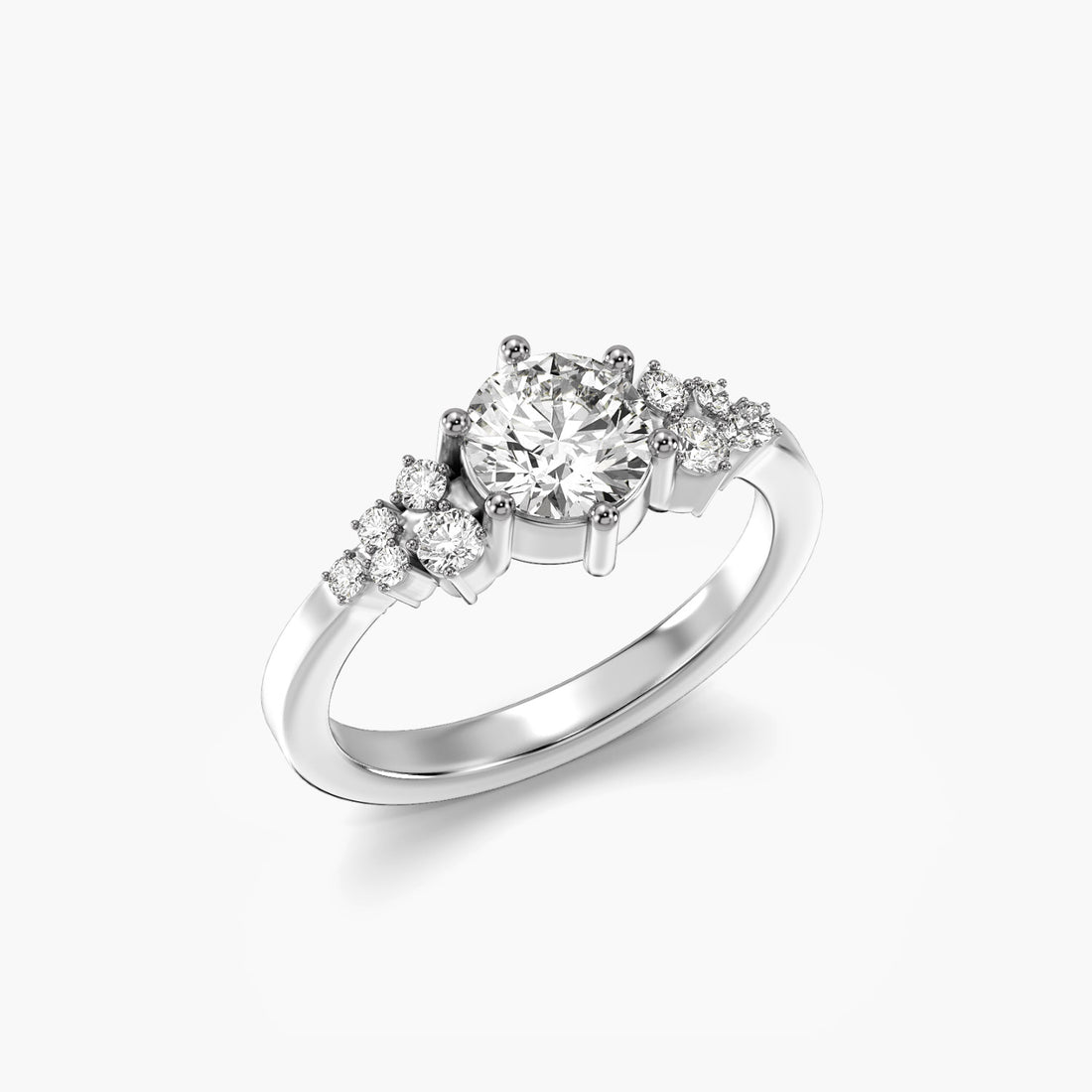Halo Companion - 3D View in White Gold - Diamond Ring by Moena