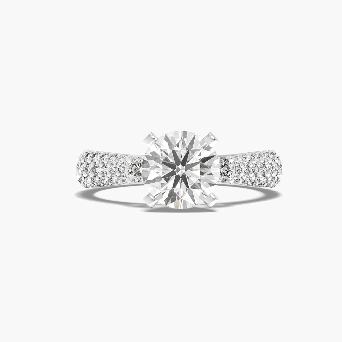 Sculpted Crown Solitaire Ring - Top View in White Gold - Diamond Ring by Moena