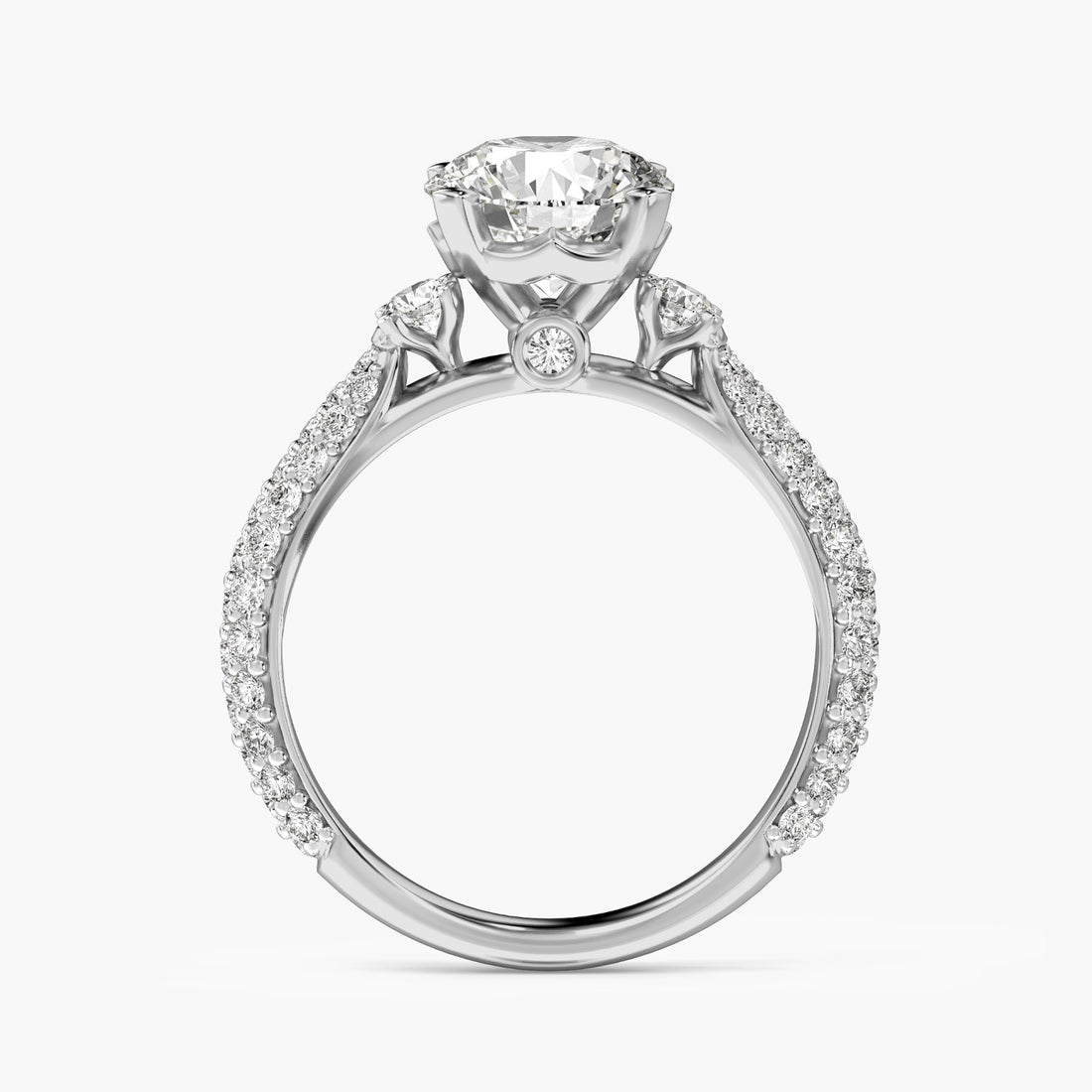 Sculpted Crown Solitaire Ring - Front View in White Gold - Diamond Ring by Moena