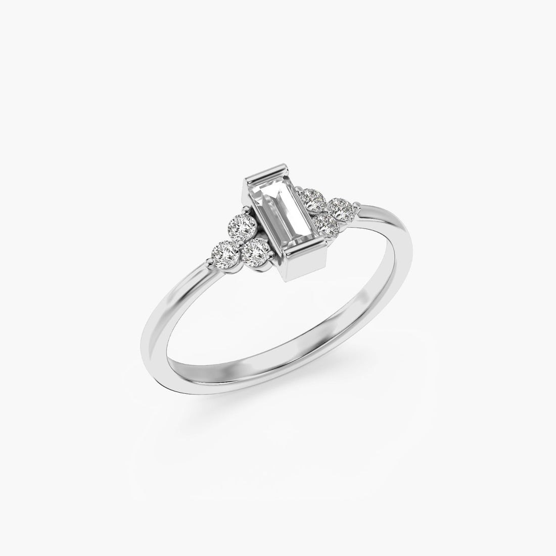 Blush Baguette - 3D View in White Gold - Baguette Diamond Ring by Moena