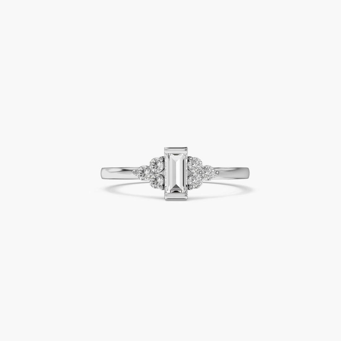 Blush Baguette - Top View in White Gold - Baguette Diamond Ring by Moena