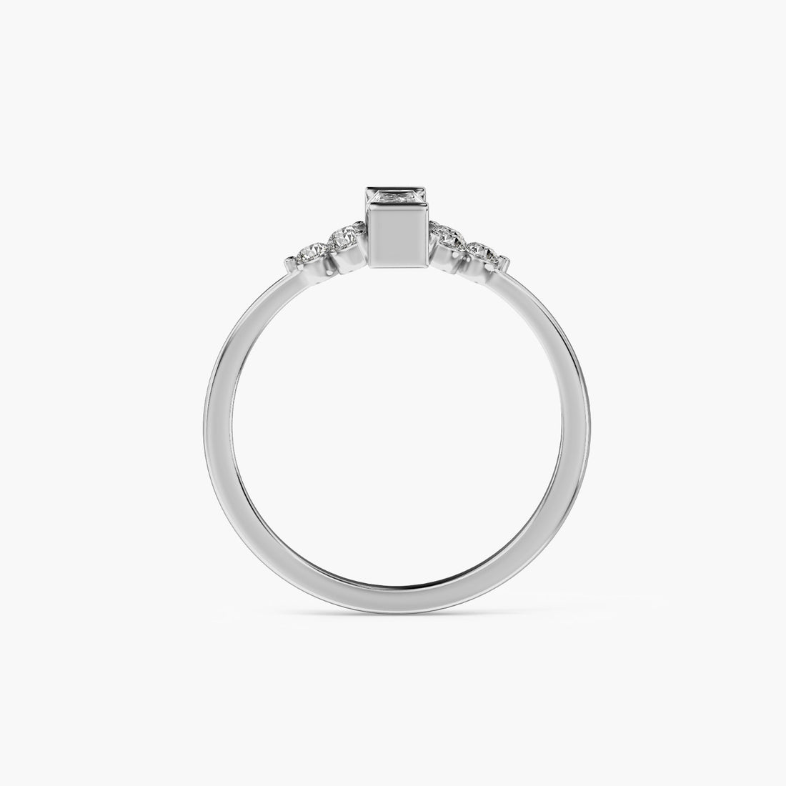 Blush Baguette - Front View in White Gold - Baguette Diamond Ring by Moena