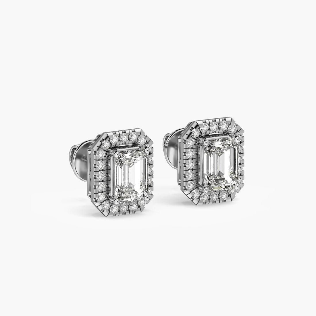 Regal Radiant Studs - 3D View in White Gold - Radiant Diamond Stud by Moena