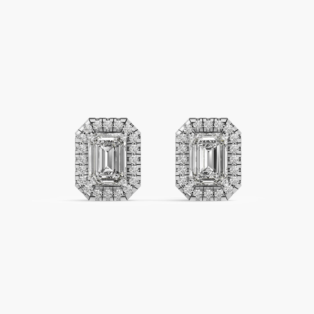 Regal Radiant Studs - Front View in White Gold - Radiant Diamond Stud by Moena