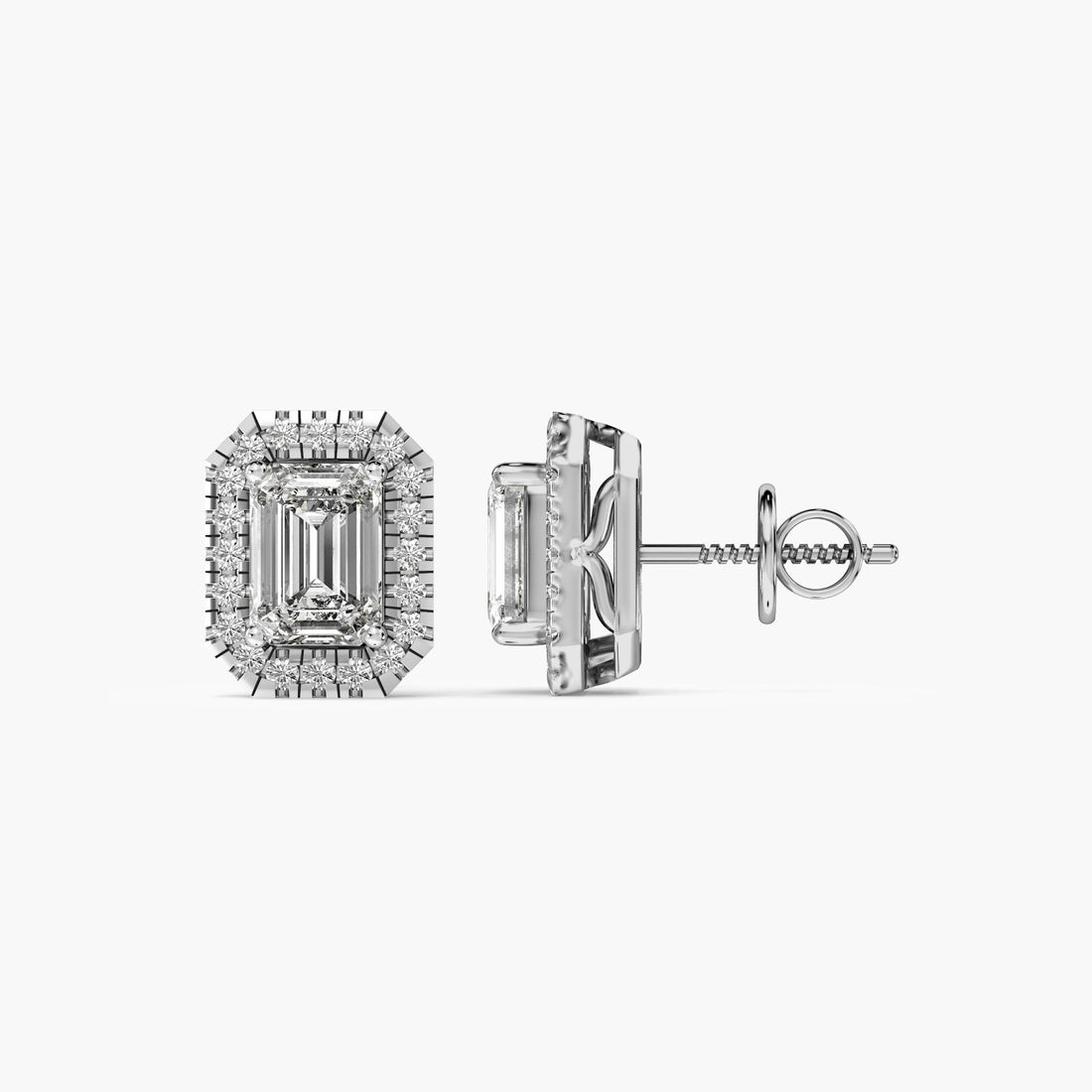 Regal Radiant Studs - Side View in White Gold - Radiant Diamond Stud by Moena