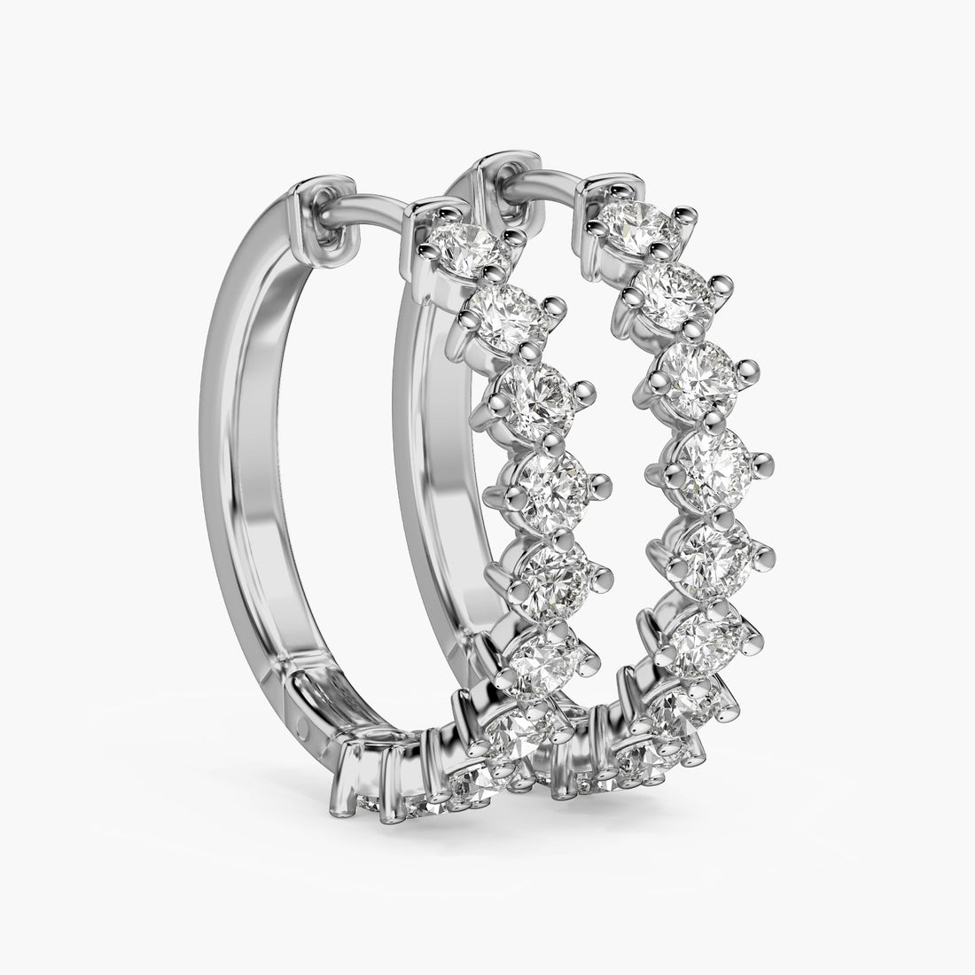 Hoop Elegance Diamond Earrings - 3D View in White Gold - Diamond Earring by Moena