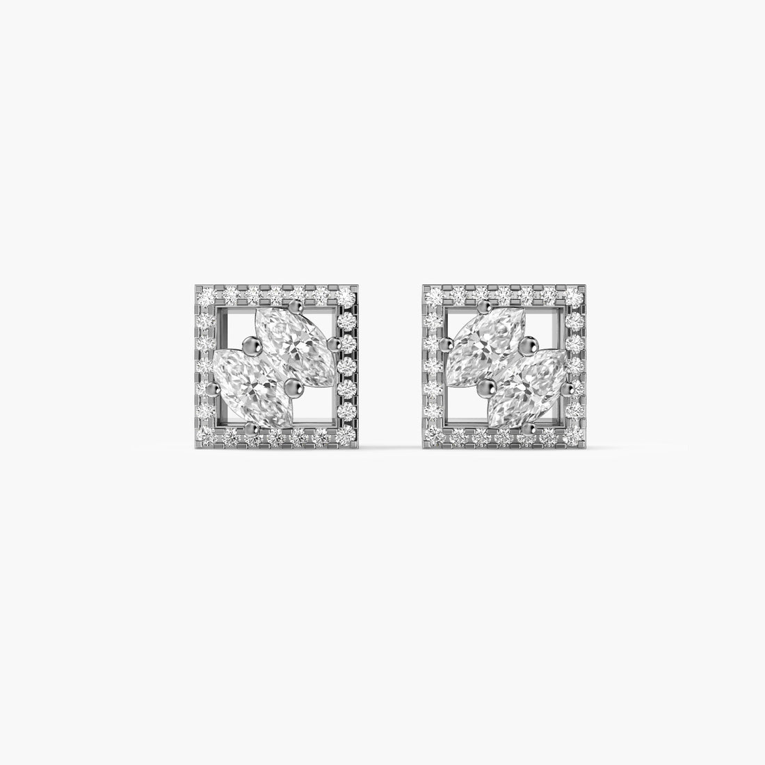 Marquise Elegance Studs - Front View in White Gold - Marquise Diamond Stud by Moena