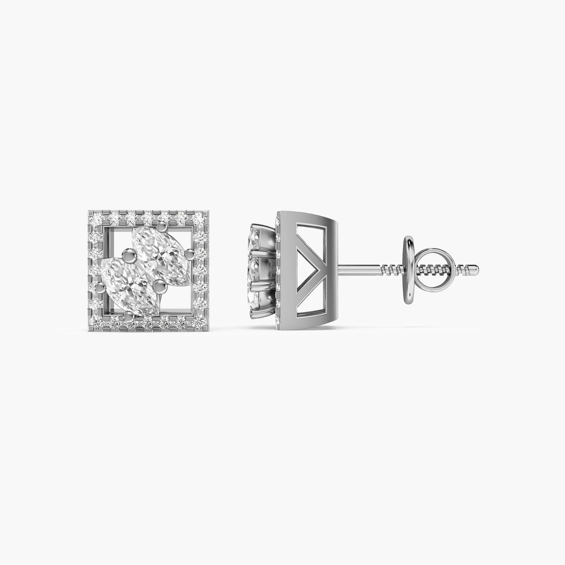Marquise Elegance Studs - Side View in White Gold - Marquise Diamond Stud by Moena