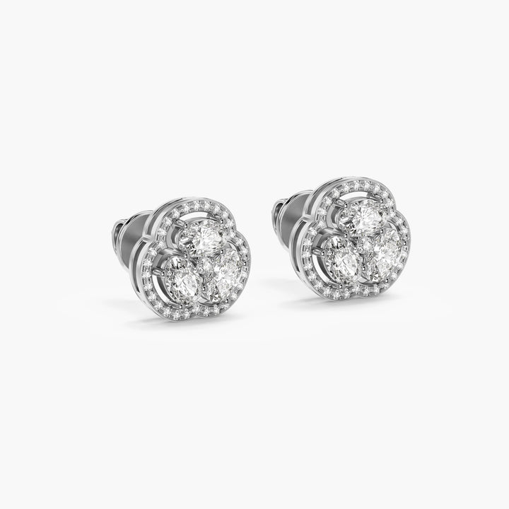 Clover Diamond Studs - 3D View in White Gold - Diamond Stud by Moena