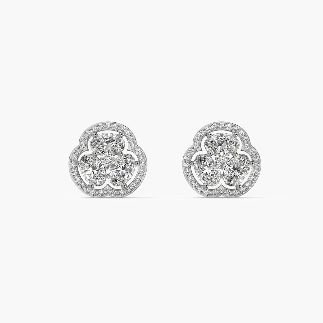 Clover Diamond Studs - Front View in White Gold - Diamond Stud by Moena