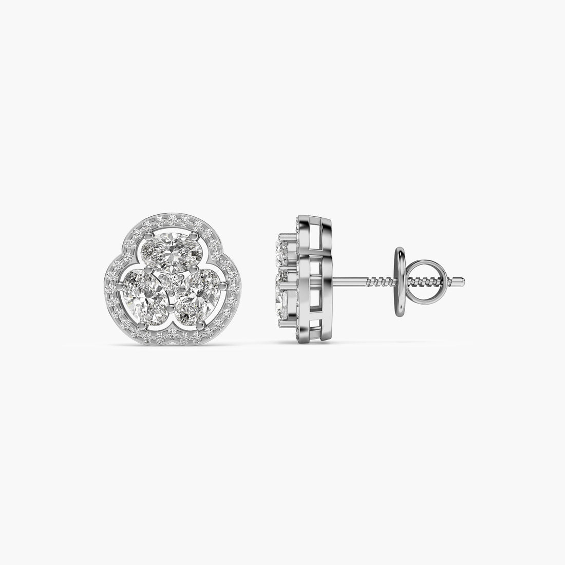 Clover Diamond Studs - Side View in White Gold - Diamond Stud by Moena