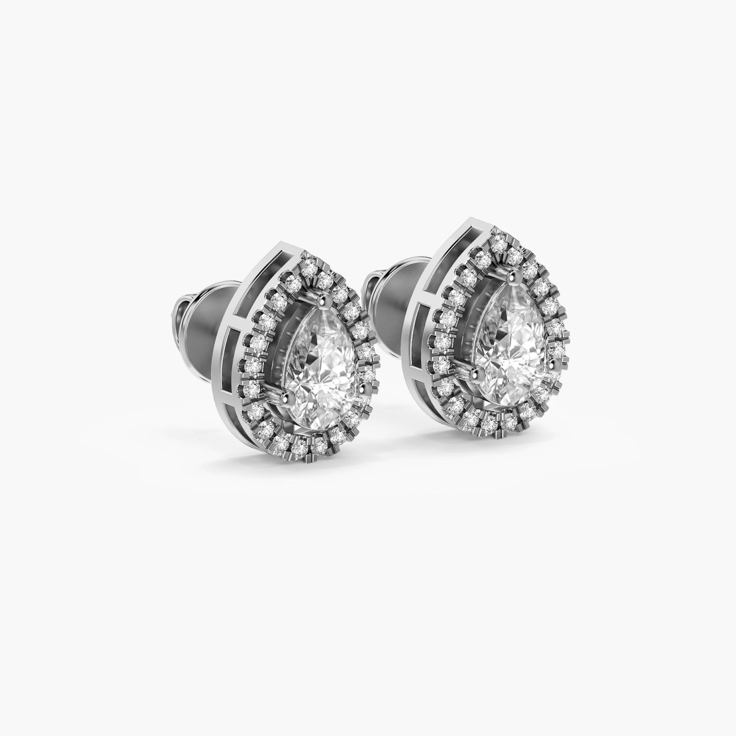 Pear Halo Diamond Studs