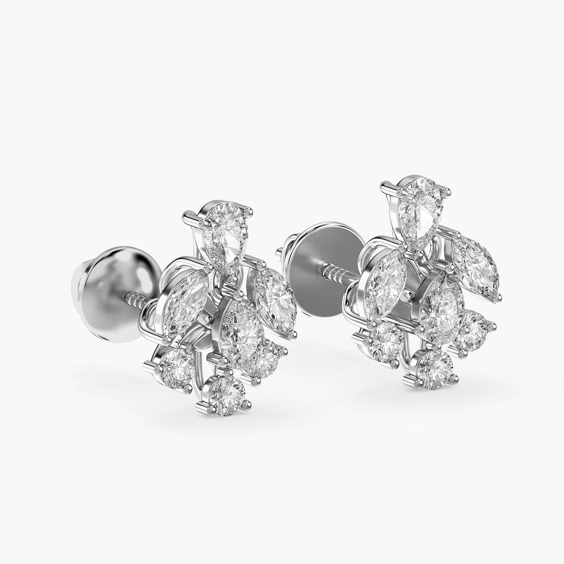 Lustre Bloom Earrings - 3D View in White Gold - Diamond Earring by Moena