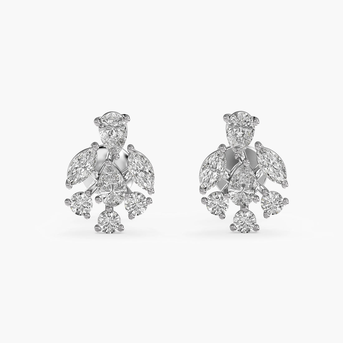 Lustre Bloom Earrings - Front View in White Gold - Diamond Earring by Moena